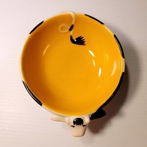 Clay Art White Black Cow 6" Bowl Yellow Interior